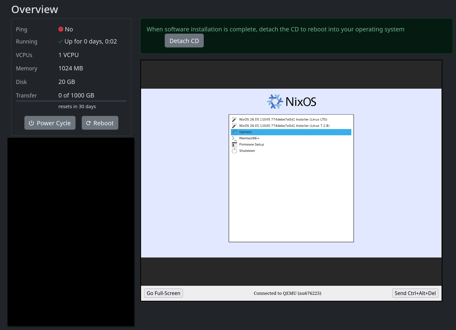 VPS booting successfully